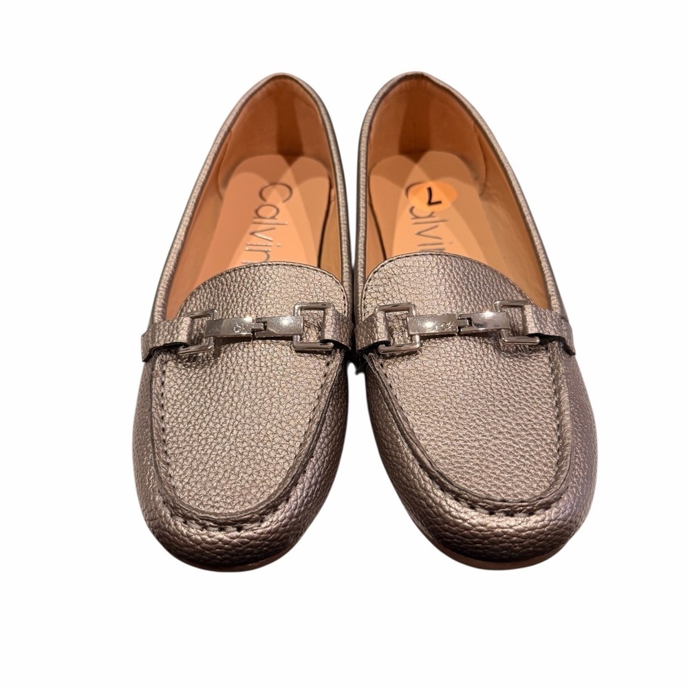 Calvin Klein Women's Leanna Loafer Flat Shoes Pewter Old Money Quiet Luxury